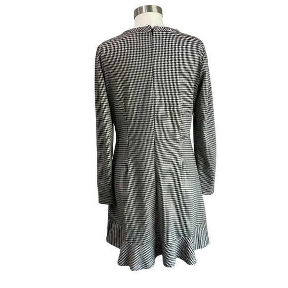 Loft Houndstooth Ruffle Posh Trim Mini Dress Black and White Size 10 - Picture 3 of 11